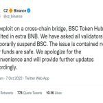 A $100 Million Bridge Hack Affects Binance