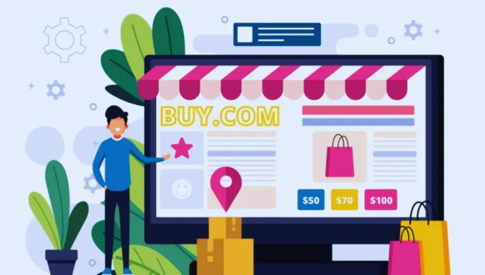 Online store illustration, website, e-commerce shopping.