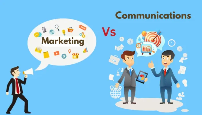 Illustration comparing marketing and communications strategies.