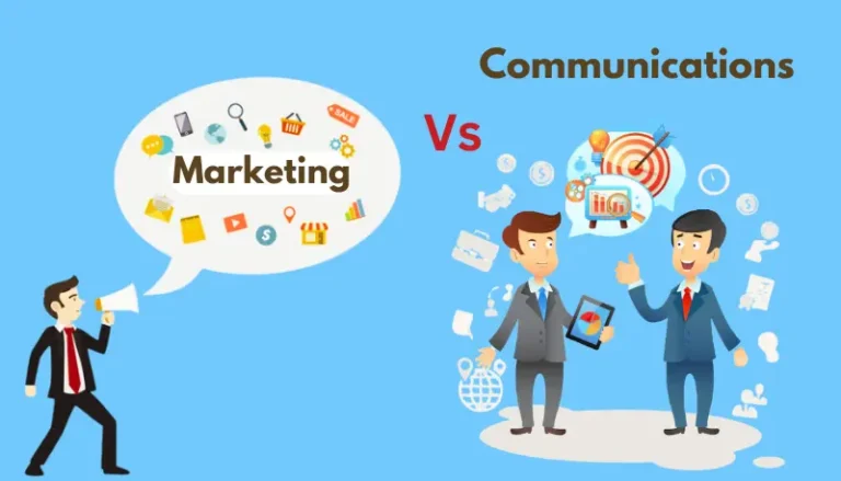 Illustration comparing marketing and communications strategies.