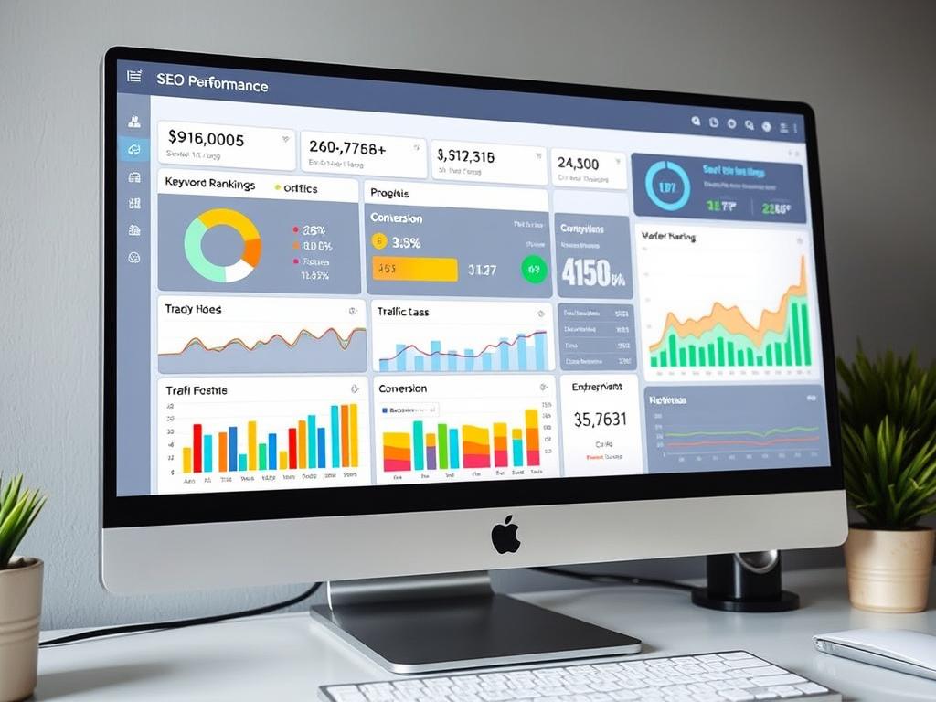 SEO performance dashboard showing analytics and metrics