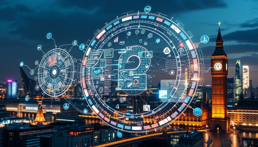 Futuristic visualization of AI-Powered SEO trends for 2025 showing advanced data analytics and search algorithms