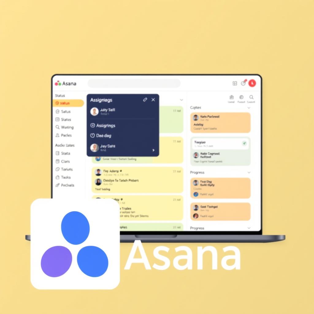 Asana logo and interface showing task management for hybrid teams