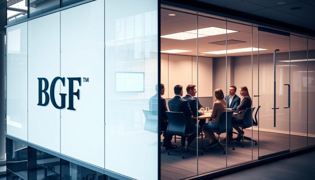 BGF headquarters in Birmingham with logo and investment team