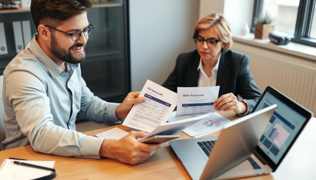 Business owner analyzing business bank accounts with lowest fees UK 2025 options