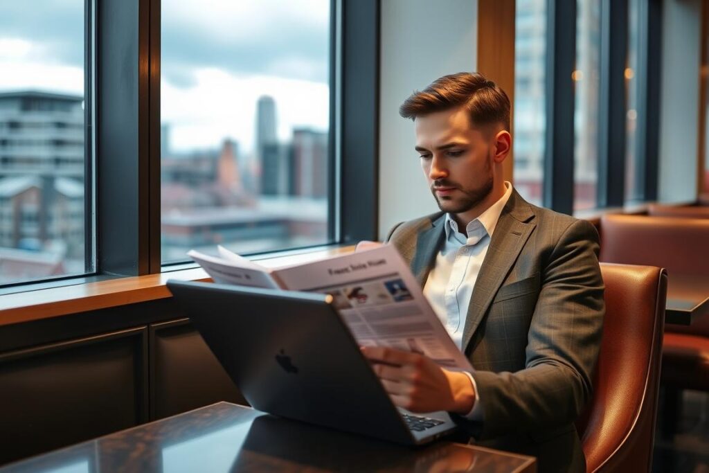 Entrepreneur reviewing low-cost franchise opportunities in Manchester