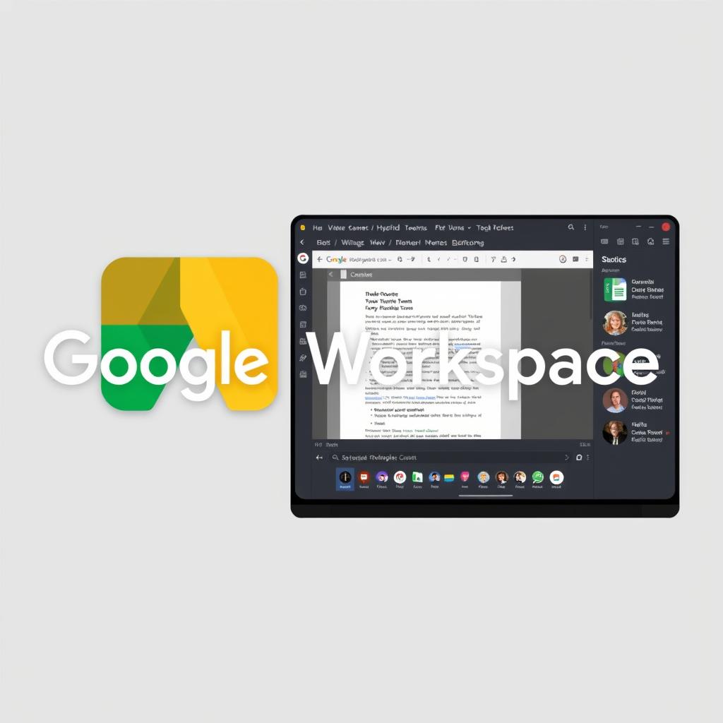 Google Workspace logo and interface showing document collaboration for hybrid teams