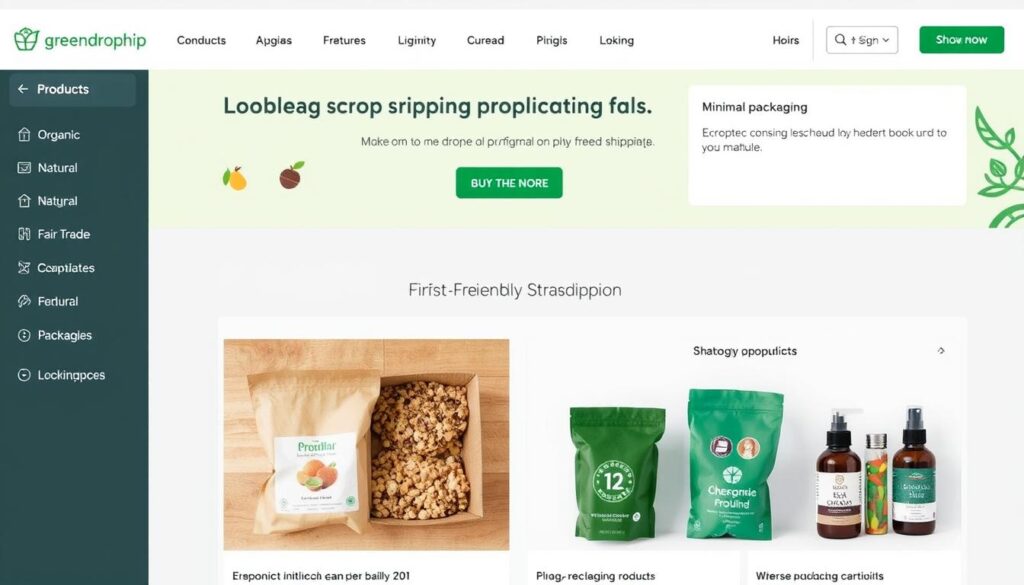 GreenDropShip platform showing eco-friendly product marketplace and minimal packaging options for UK brands