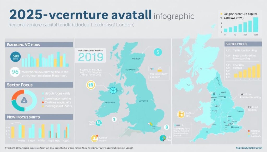Infographic showing 2025 regional venture capital trends across the UK outside London