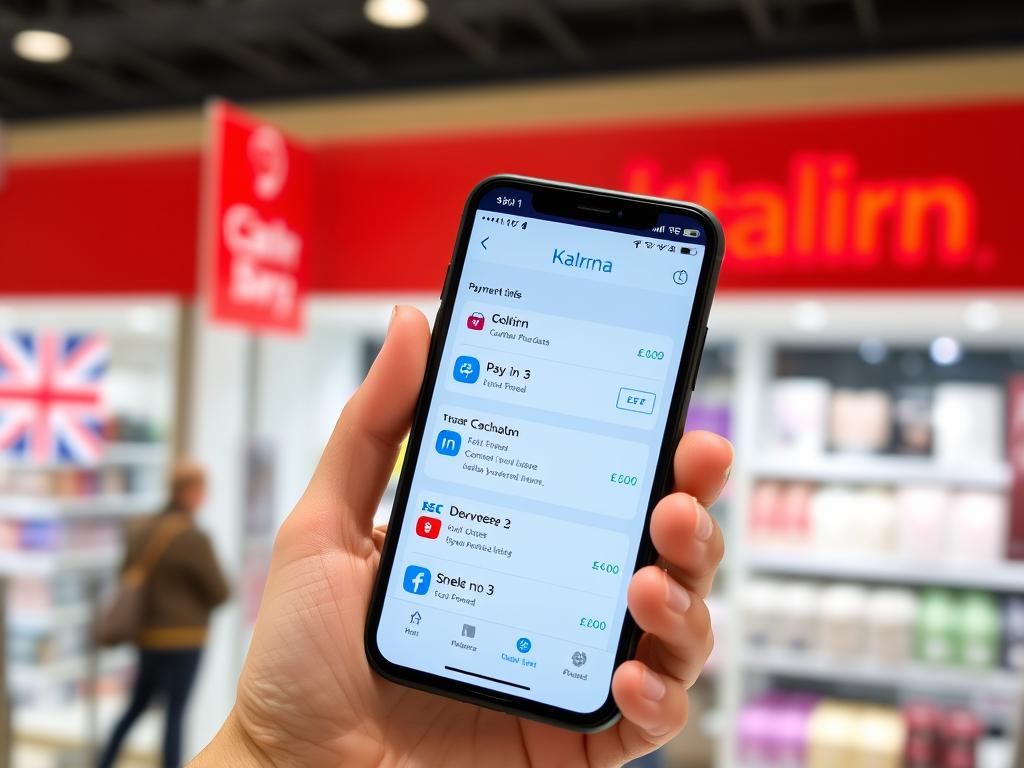 Klarna app interface showing payment options on a smartphone