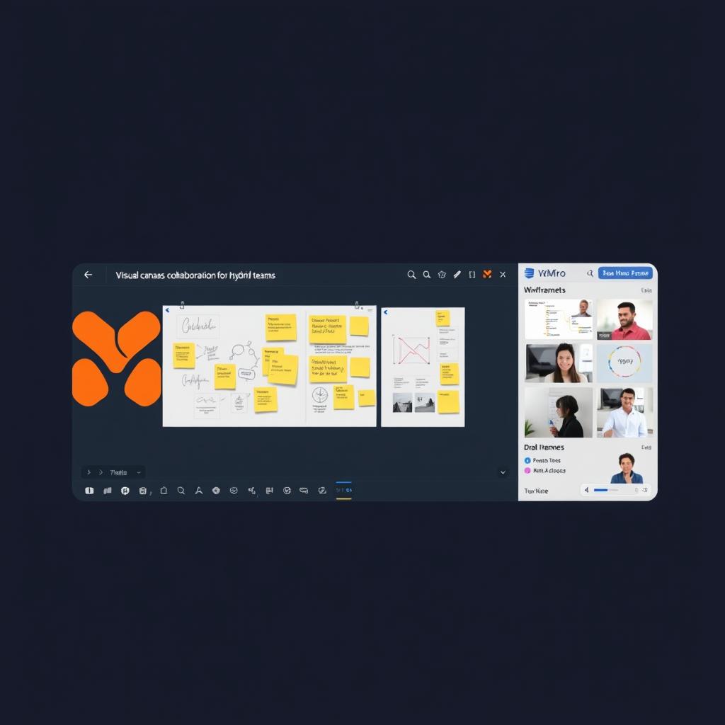 Miro logo and interface showing visual collaboration for hybrid teams