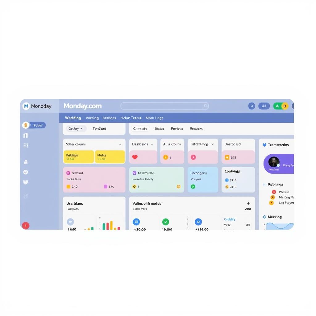 Monday.com logo and interface showing workflow management for hybrid teams