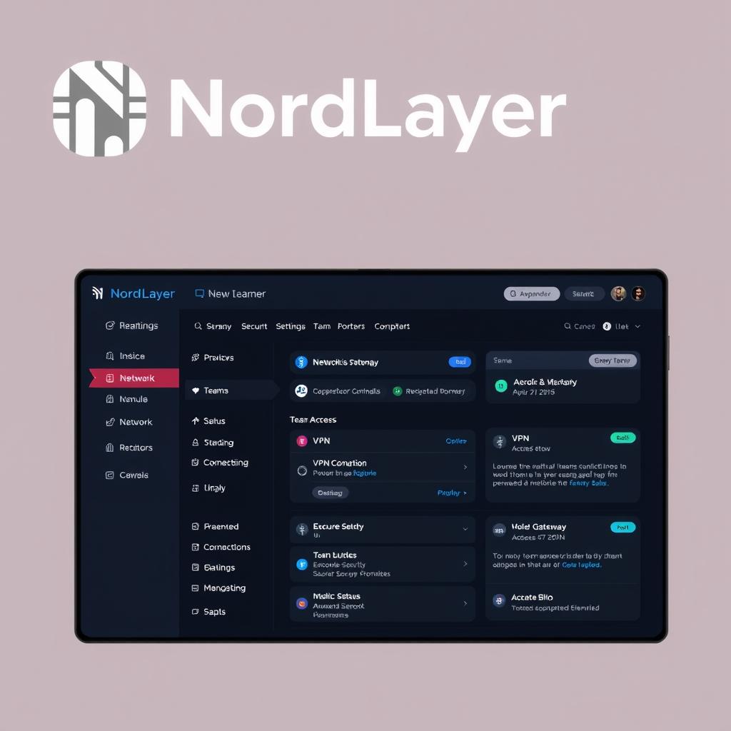 NordLayer logo and interface showing secure network access for hybrid teams
