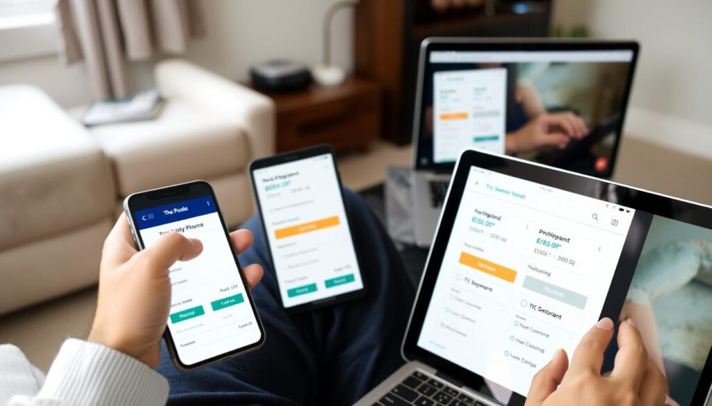 Person comparing different BNPL options on multiple devices