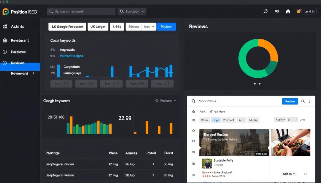 Position1SEO's restaurant client dashboard showing ranking improvements