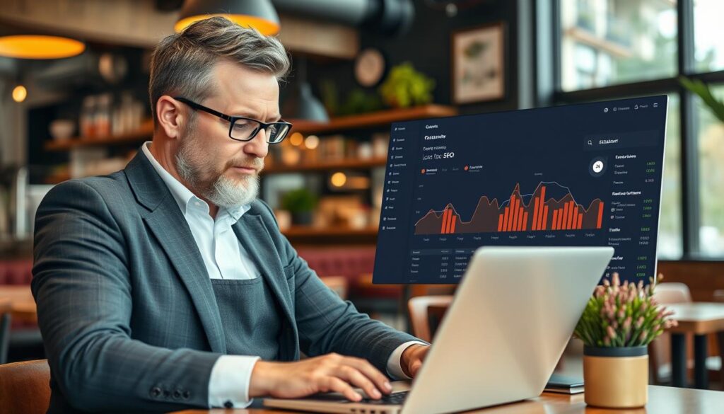 Restaurant owner reviewing local SEO service options
