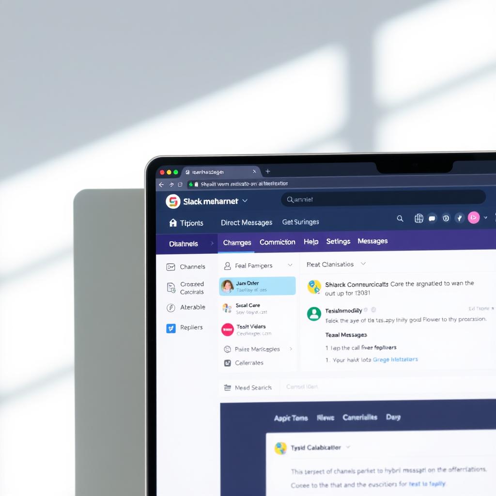 Slack logo and interface showing channels for hybrid team communication