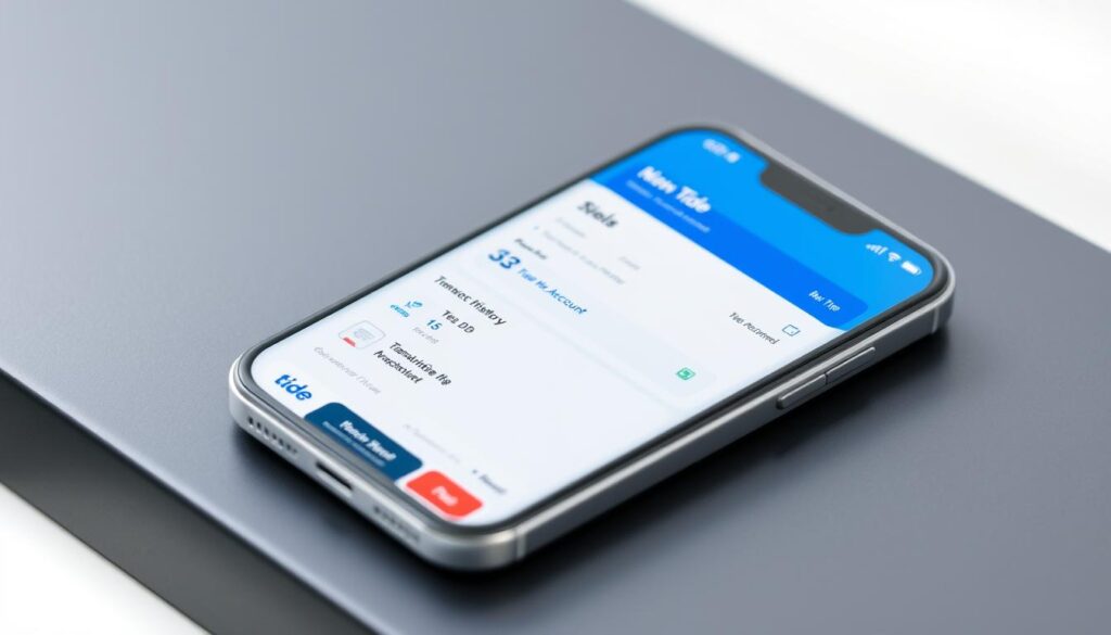 Tide Free Business Account mobile app showing business bank accounts with lowest fees UK 2025