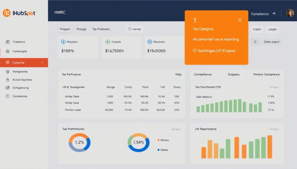 HubSpot CRM HMRC compliance dashboard showing AI-powered tax features