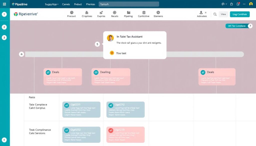 Pipedrive's visual pipeline with HMRC compliance indicators and AI assistant