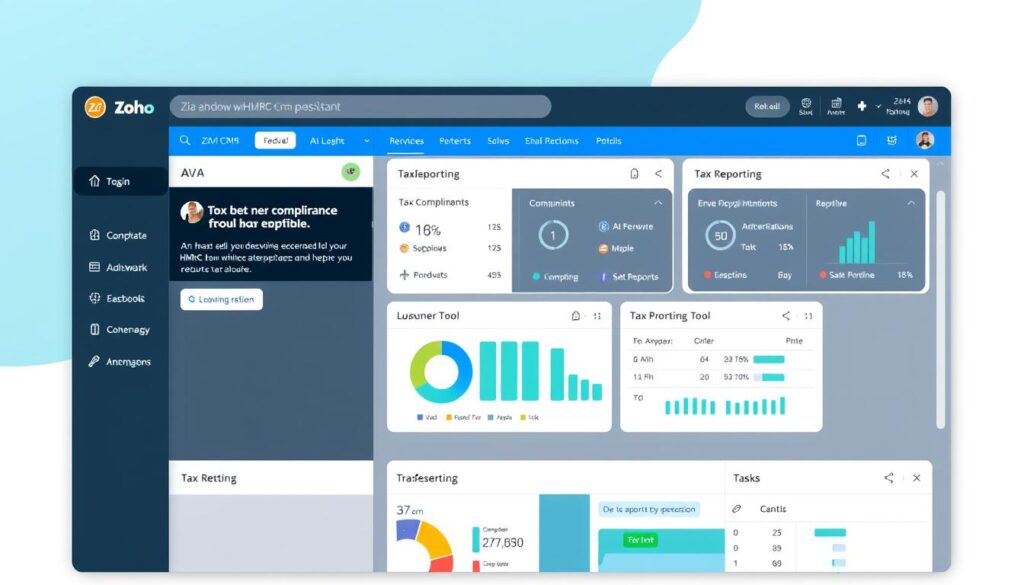 Zoho CRM with Zia AI assistant helping with HMRC compliance tasks